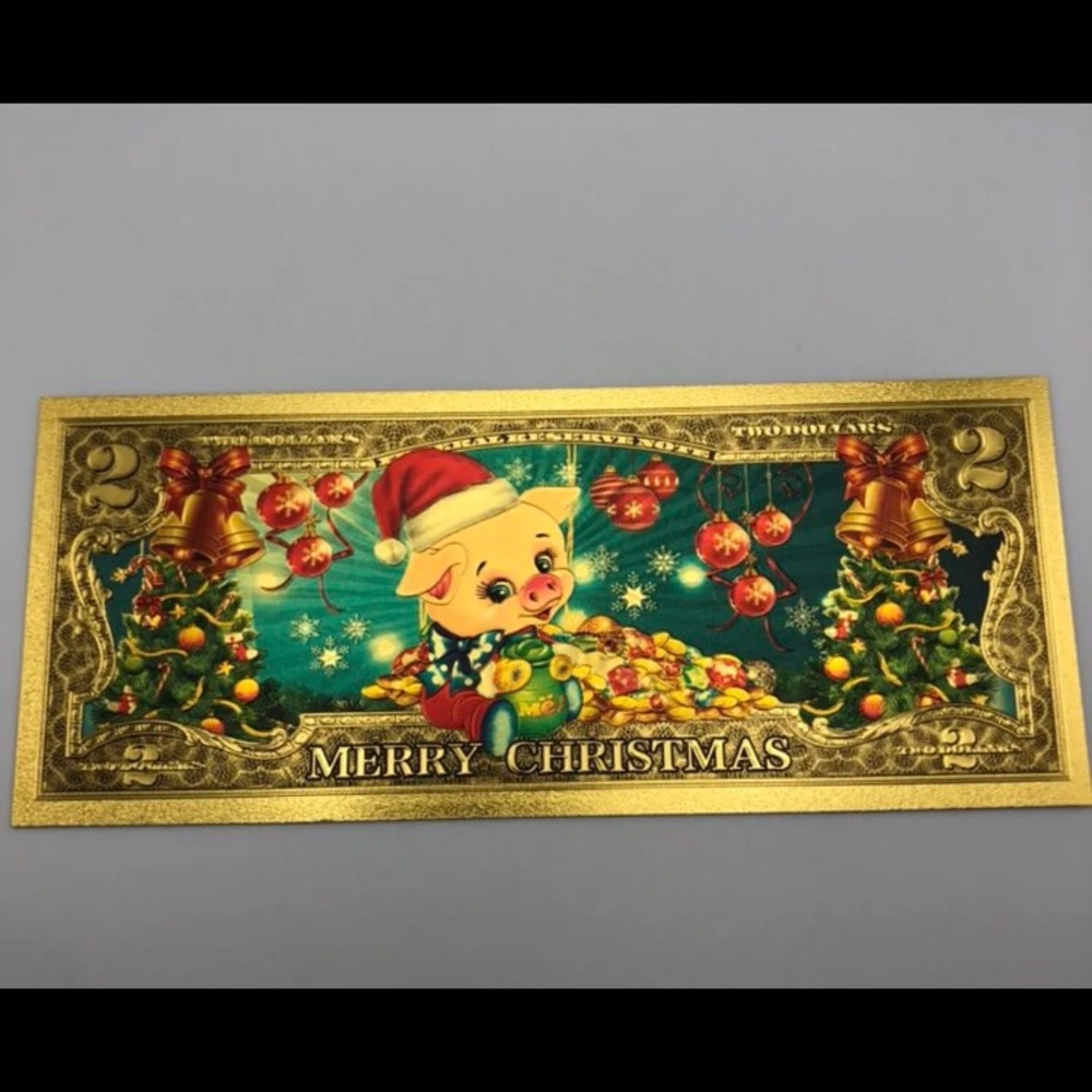24k Gold Foil Plated Christmas $2 Dollar Banknote